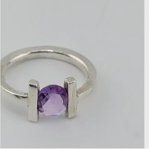 AMETHYST TENSULION RING HANDMADE IN STERLING SILVER SIZE 7